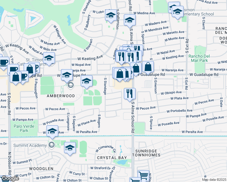 map of restaurants, bars, coffee shops, grocery stores, and more near 2841 South Standage in Mesa