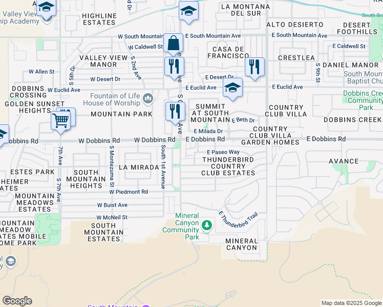 map of restaurants, bars, coffee shops, grocery stores, and more near in Phoenix