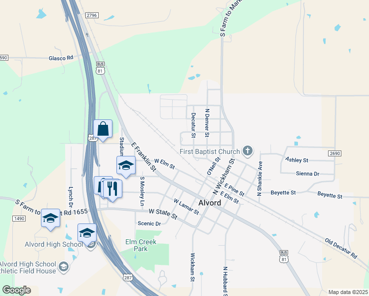 map of restaurants, bars, coffee shops, grocery stores, and more near 506 Decatur Street in Alvord
