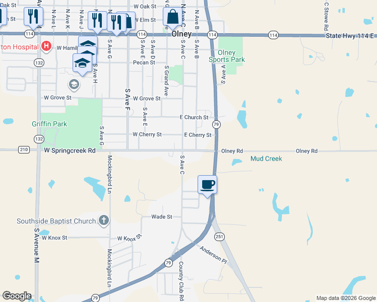 map of restaurants, bars, coffee shops, grocery stores, and more near 707 South Avenue C in Olney