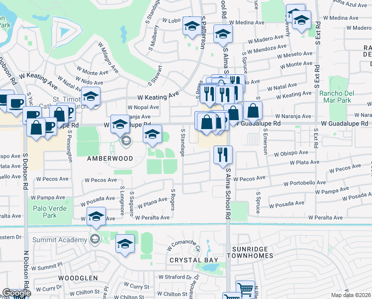 map of restaurants, bars, coffee shops, grocery stores, and more near 2841 South Standage in Mesa