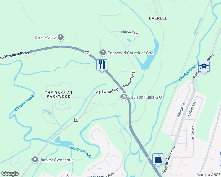 map of restaurants, bars, coffee shops, grocery stores, and more near 2018 Alabama 150 in Bessemer