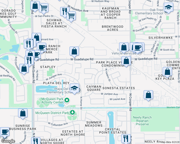 map of restaurants, bars, coffee shops, grocery stores, and more near 726 North Cambridge Street in Gilbert