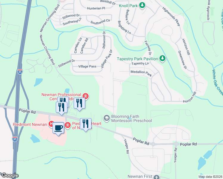 map of restaurants, bars, coffee shops, grocery stores, and more near 220 Susie Place in Newnan