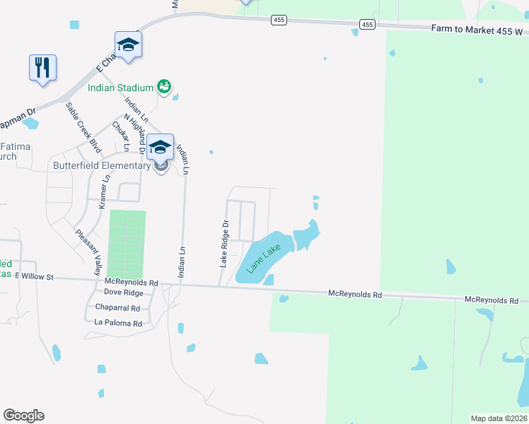 map of restaurants, bars, coffee shops, grocery stores, and more near 3025 Watercrest Drive in Sanger