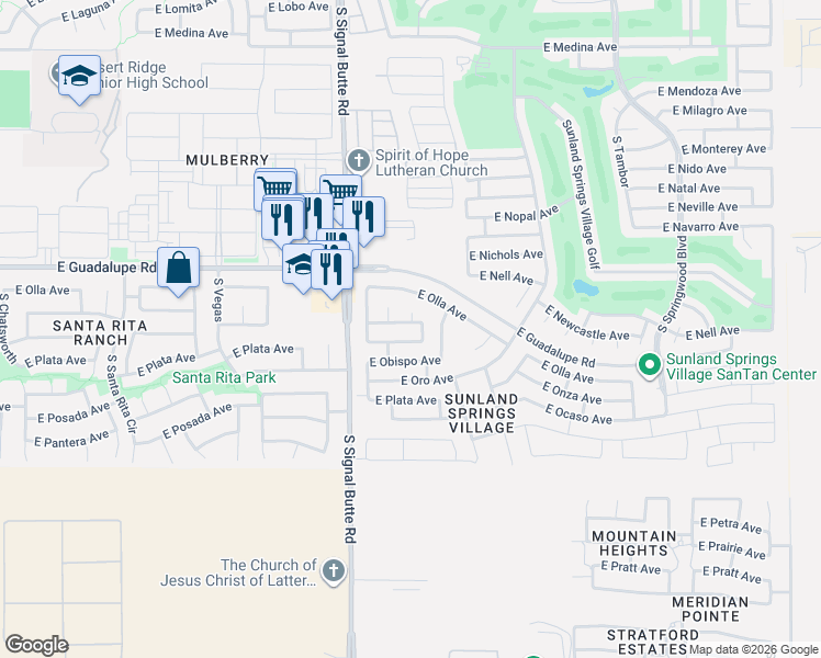 map of restaurants, bars, coffee shops, grocery stores, and more near 2833 South Cherrywood Circle in Mesa