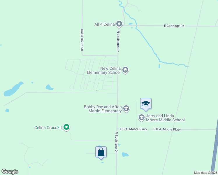 map of restaurants, bars, coffee shops, grocery stores, and more near Highway 289 Business in Celina