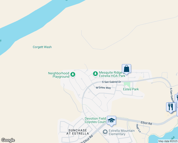 map of restaurants, bars, coffee shops, grocery stores, and more near 9211 South 185th Avenue in Goodyear