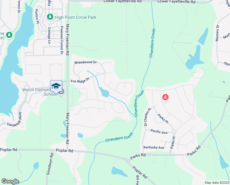 map of restaurants, bars, coffee shops, grocery stores, and more near 213 Briandwood Drive in Newnan