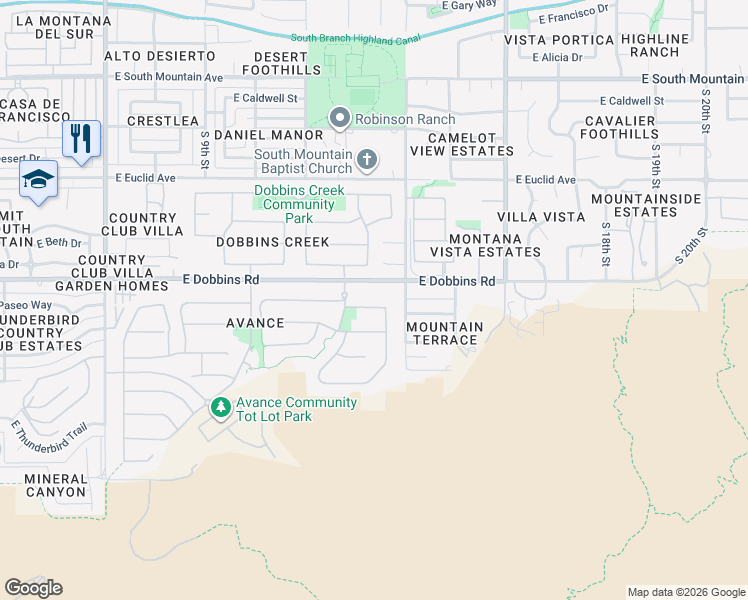 map of restaurants, bars, coffee shops, grocery stores, and more near 1346 East Paseo Way in Phoenix