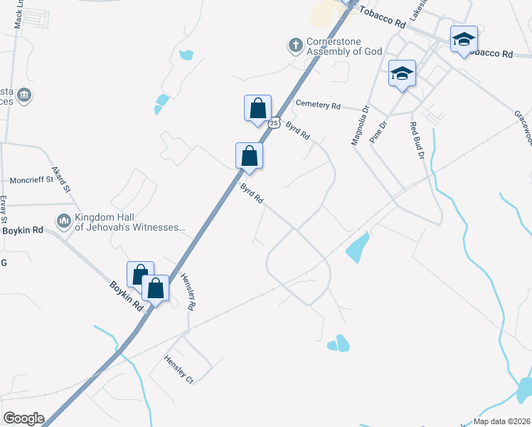 map of restaurants, bars, coffee shops, grocery stores, and more near 3720 Byrd Road in Augusta