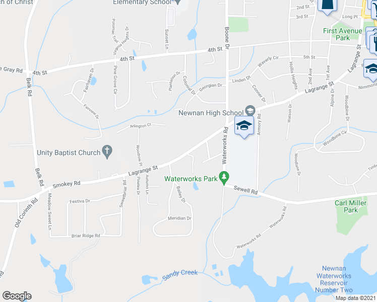 map of restaurants, bars, coffee shops, grocery stores, and more near 231 Lagrange Street in Newnan