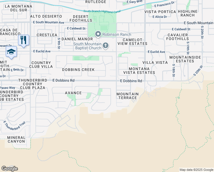 map of restaurants, bars, coffee shops, grocery stores, and more near 1346 East Paseo Way in Phoenix