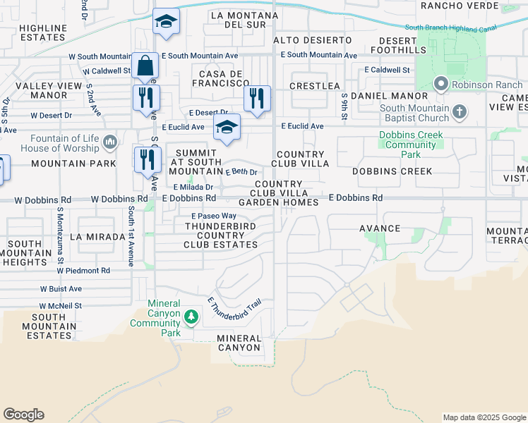 map of restaurants, bars, coffee shops, grocery stores, and more near in Phoenix
