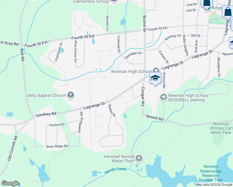 map of restaurants, bars, coffee shops, grocery stores, and more near 231 Lagrange Street in Newnan