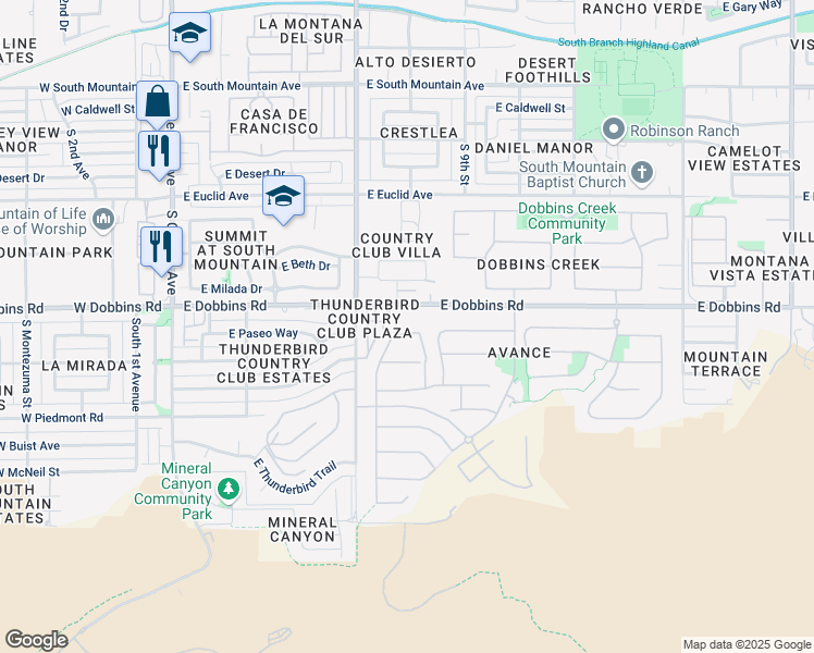 map of restaurants, bars, coffee shops, grocery stores, and more near 816 East Paseo Way in Phoenix