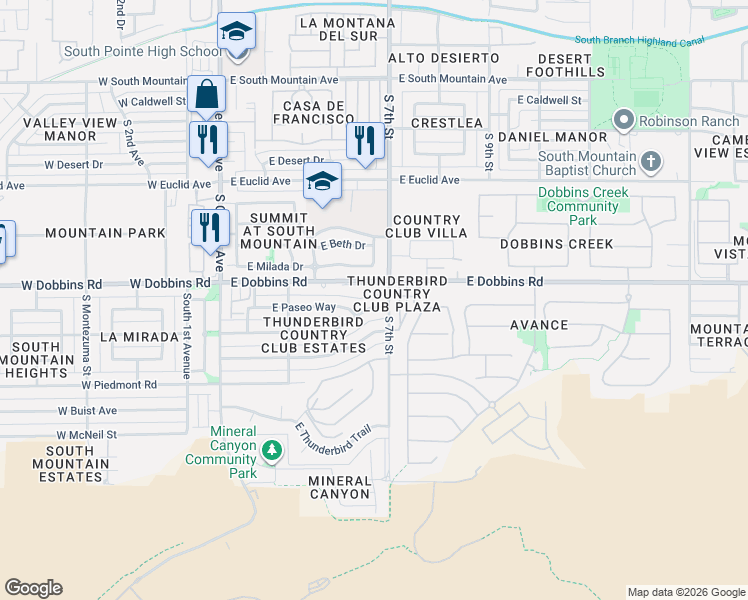 map of restaurants, bars, coffee shops, grocery stores, and more near in Phoenix