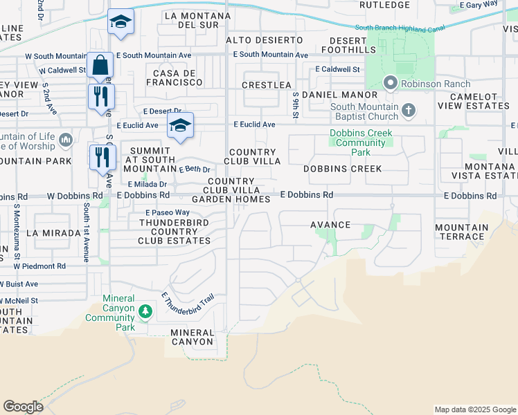 map of restaurants, bars, coffee shops, grocery stores, and more near 816 East Paseo Way in Phoenix