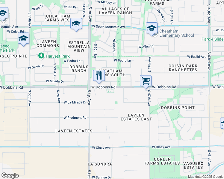 map of restaurants, bars, coffee shops, grocery stores, and more near 5001 West Dobbins Road in Maricopa County