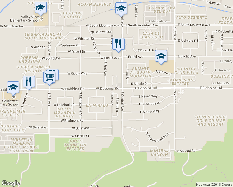 map of restaurants, bars, coffee shops, grocery stores, and more near West Thurman Drive in Phoenix
