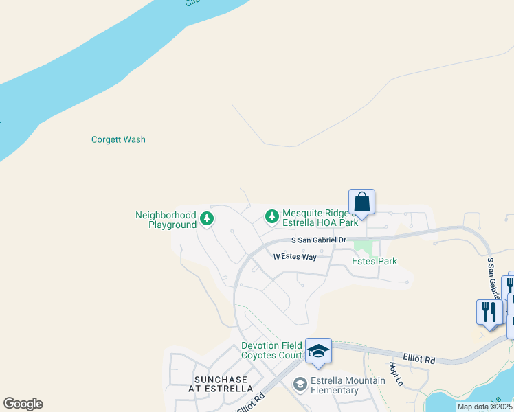 map of restaurants, bars, coffee shops, grocery stores, and more near 9211 South 185th Avenue in Goodyear