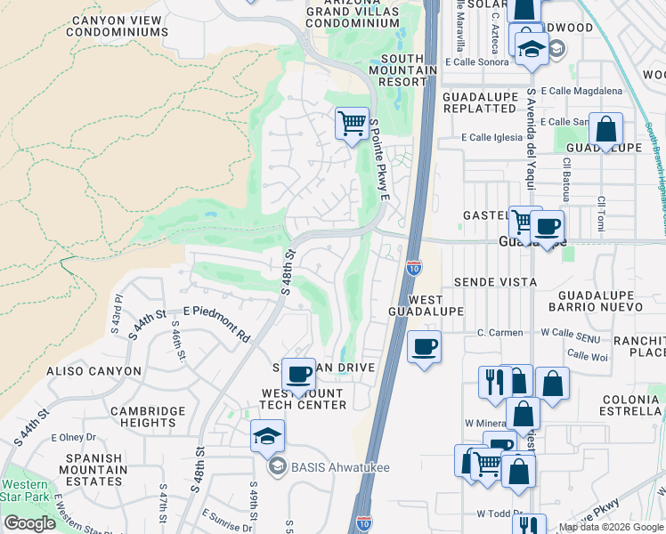map of restaurants, bars, coffee shops, grocery stores, and more near 9228 South 50th Street in Phoenix