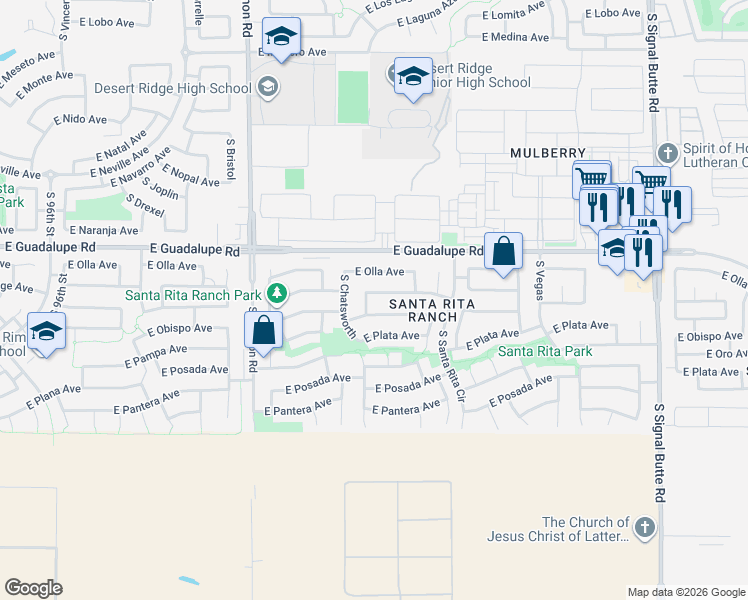map of restaurants, bars, coffee shops, grocery stores, and more near 10224 East Osage Avenue in Mesa
