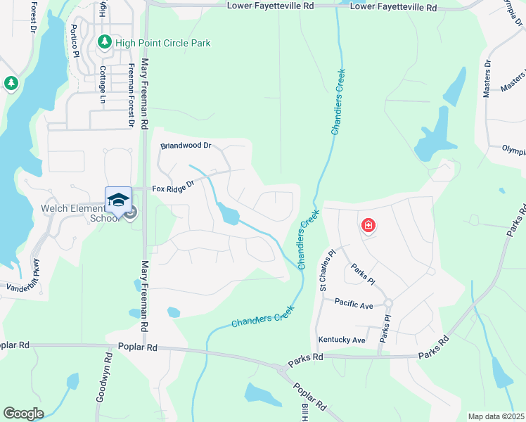 map of restaurants, bars, coffee shops, grocery stores, and more near 204 Briandwood Drive in Newnan