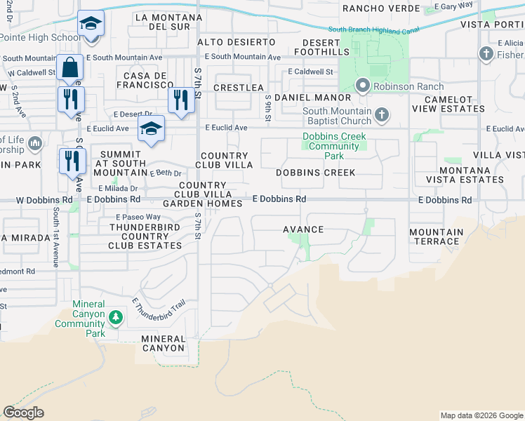 map of restaurants, bars, coffee shops, grocery stores, and more near 922 East Paseo Way in Phoenix