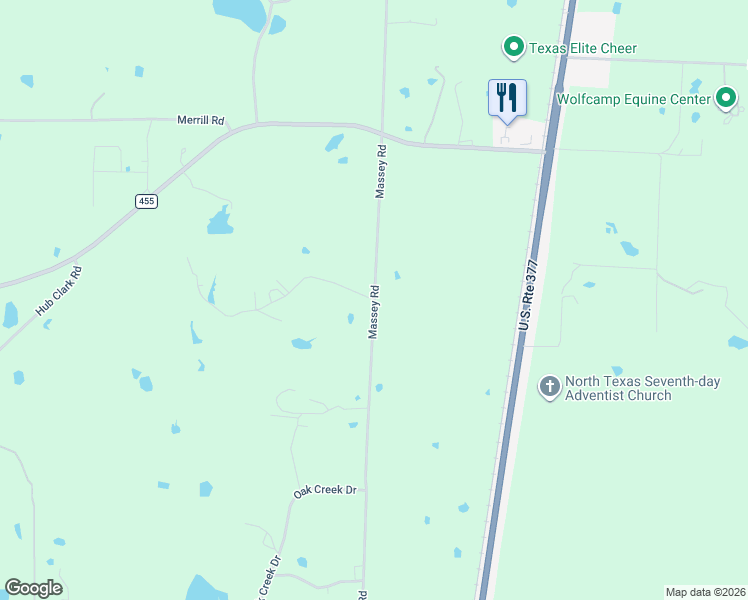 map of restaurants, bars, coffee shops, grocery stores, and more near 10631 Massey Road in Pilot Point