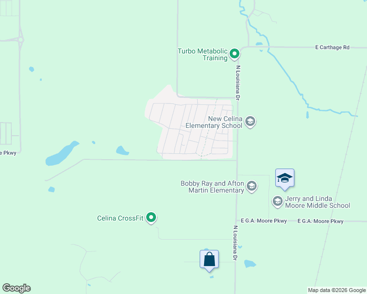map of restaurants, bars, coffee shops, grocery stores, and more near 3121 Winecup Road in Celina