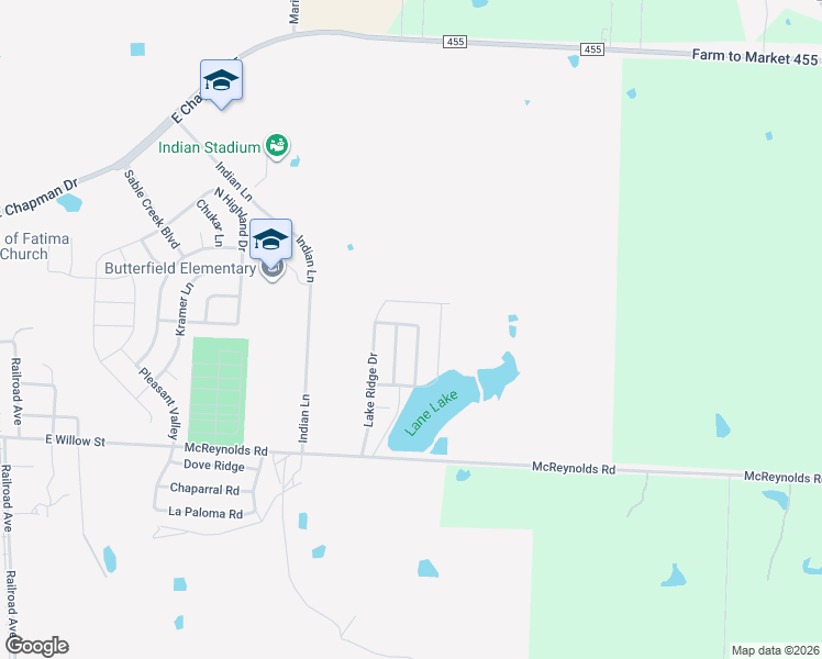 map of restaurants, bars, coffee shops, grocery stores, and more near 4007 Park Lane in Sanger