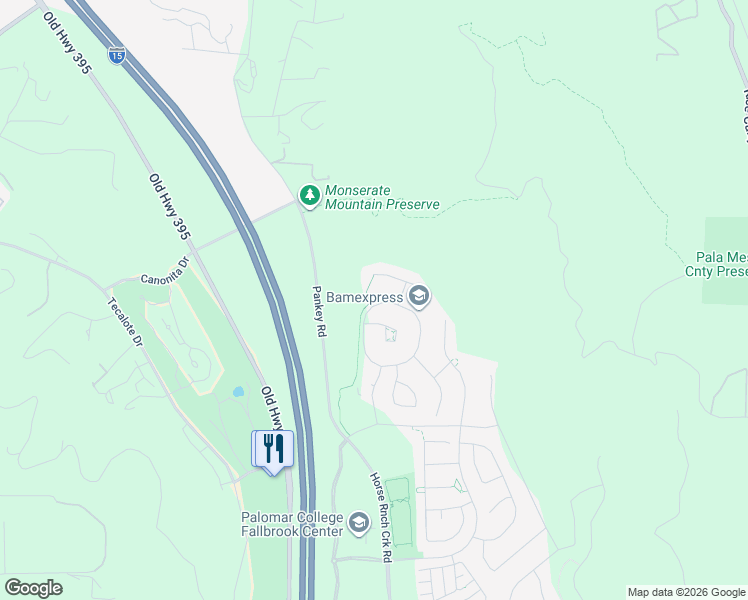 map of restaurants, bars, coffee shops, grocery stores, and more near 422 Ventasso Way in Fallbrook