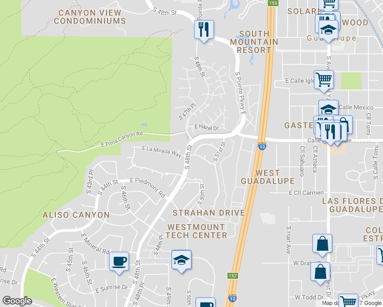 map of restaurants, bars, coffee shops, grocery stores, and more near 4810 East Paseo Way in Phoenix