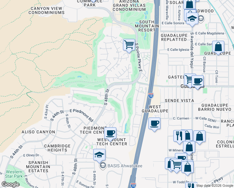 map of restaurants, bars, coffee shops, grocery stores, and more near 9228 South 50th Street in Phoenix