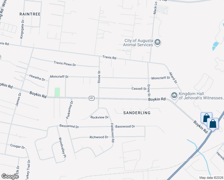 map of restaurants, bars, coffee shops, grocery stores, and more near 2232 Cassell Street in Augusta