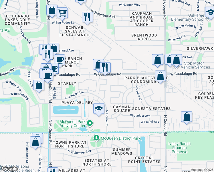 map of restaurants, bars, coffee shops, grocery stores, and more near 1207 West Breckenridge Avenue in Gilbert