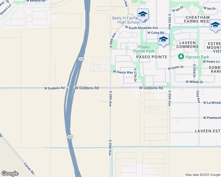 map of restaurants, bars, coffee shops, grocery stores, and more near 9201 South 59th Avenue in Phoenix
