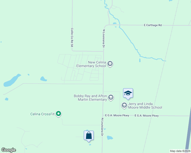 map of restaurants, bars, coffee shops, grocery stores, and more near Highway 289 Business in Celina