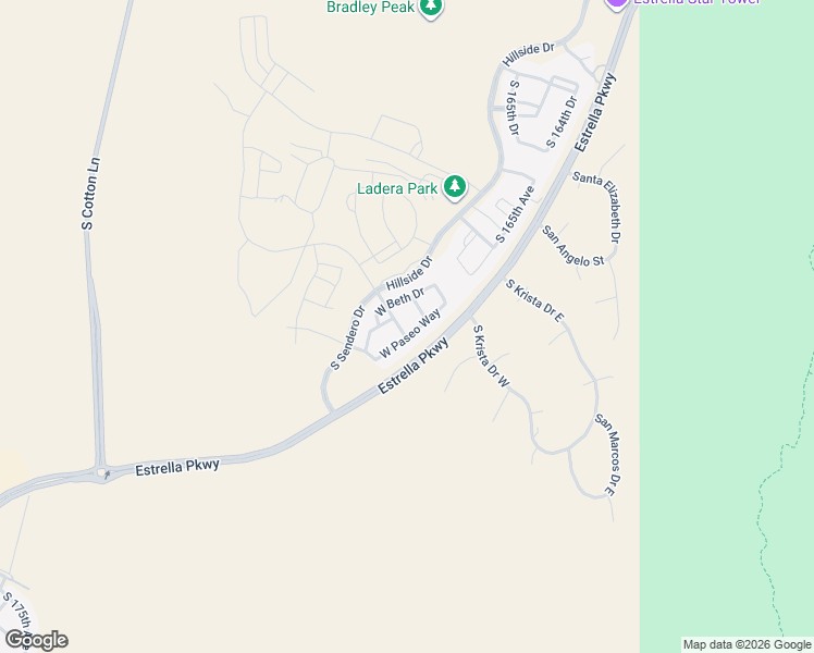 map of restaurants, bars, coffee shops, grocery stores, and more near 9187 South 168th Avenue in Goodyear