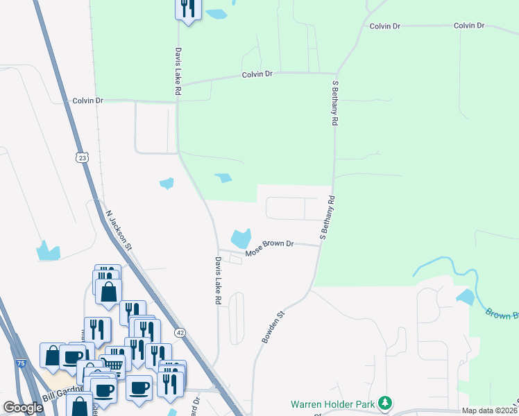 map of restaurants, bars, coffee shops, grocery stores, and more near 153 Jodi Place in Locust Grove