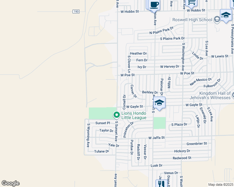 map of restaurants, bars, coffee shops, grocery stores, and more near 2401 South Sunset Avenue in Roswell