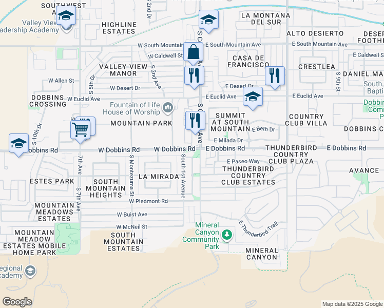 map of restaurants, bars, coffee shops, grocery stores, and more near 4 West Thurman Drive in Phoenix