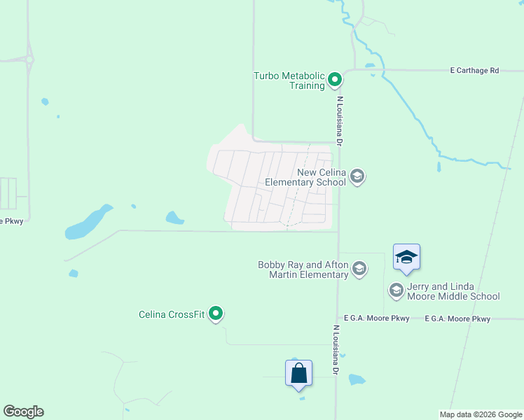 map of restaurants, bars, coffee shops, grocery stores, and more near 3121 Winecup Road in Celina