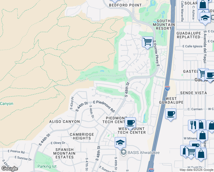 map of restaurants, bars, coffee shops, grocery stores, and more near 4633 East La Mirada Way in Phoenix