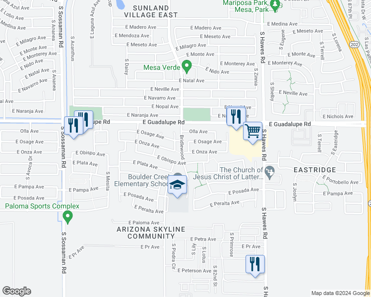 map of restaurants, bars, coffee shops, grocery stores, and more near 2904 South 81st Street in Mesa