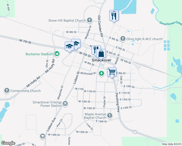 map of restaurants, bars, coffee shops, grocery stores, and more near 106 McDonald Street in Smackover