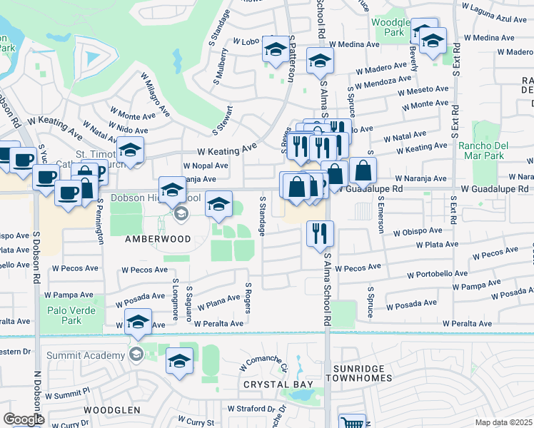 map of restaurants, bars, coffee shops, grocery stores, and more near 2841 South Standage in Mesa