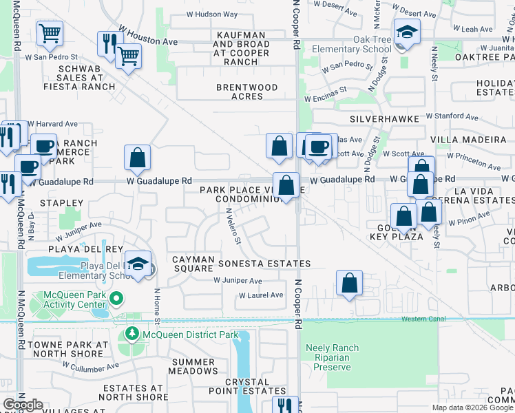 map of restaurants, bars, coffee shops, grocery stores, and more near in Gilbert