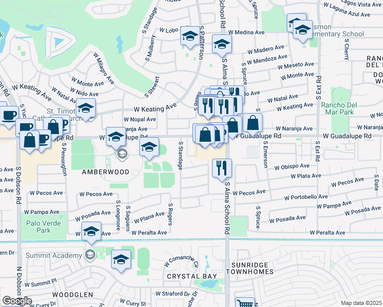 map of restaurants, bars, coffee shops, grocery stores, and more near 2841 South Standage in Mesa